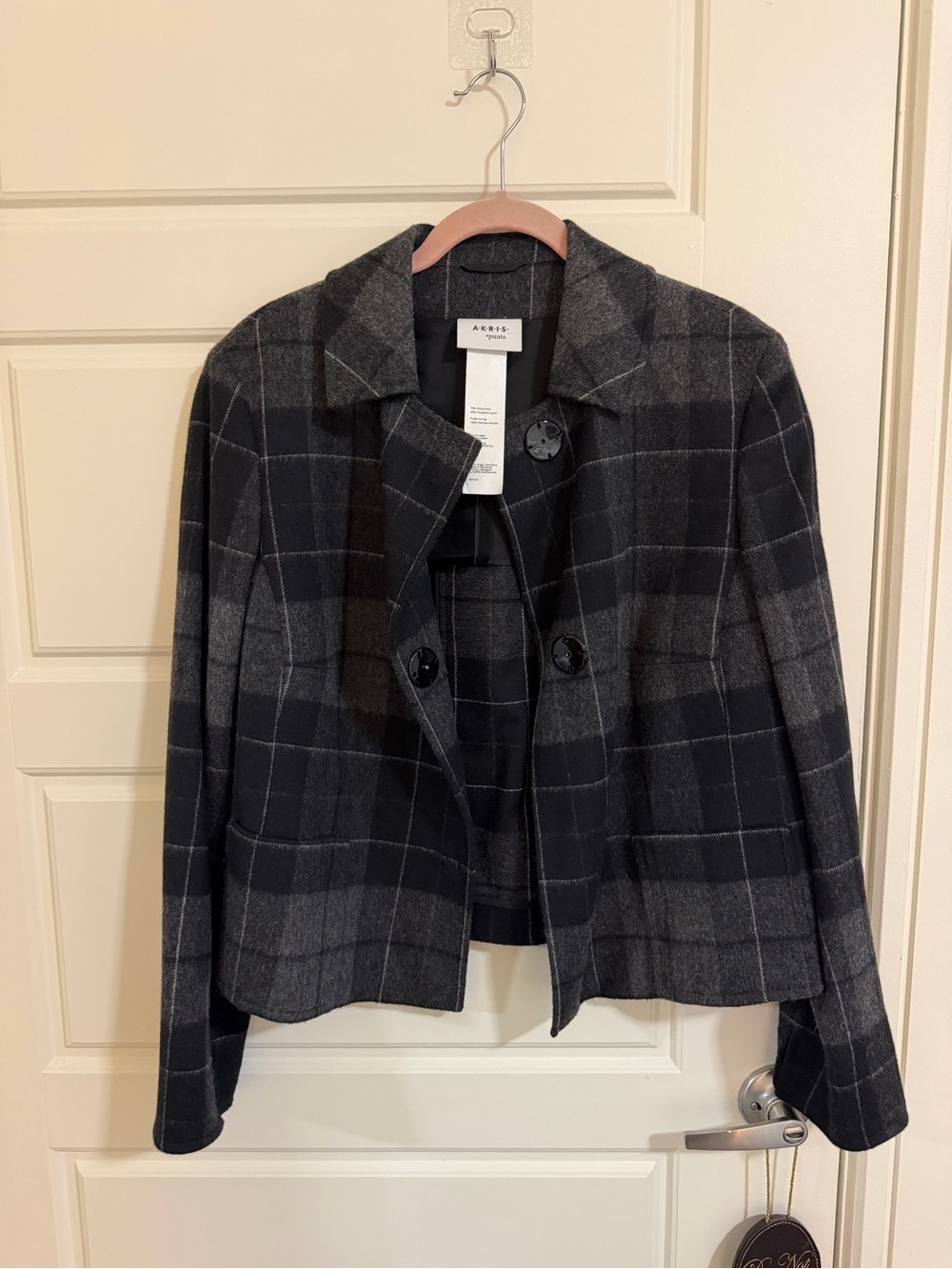 Akris Gray & Black Plaid Wool Blazer - Picture 2 of 9